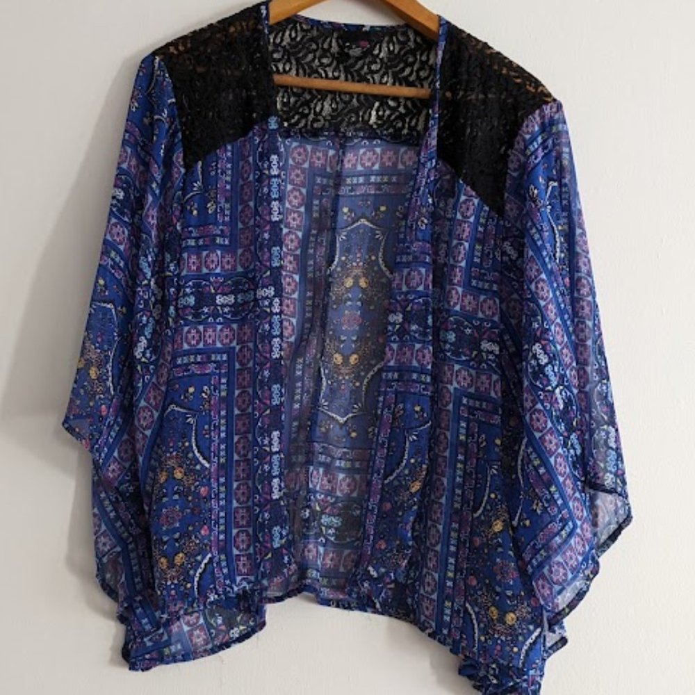 Eye Candy Blue and Black Lace Cover Up Size 2X